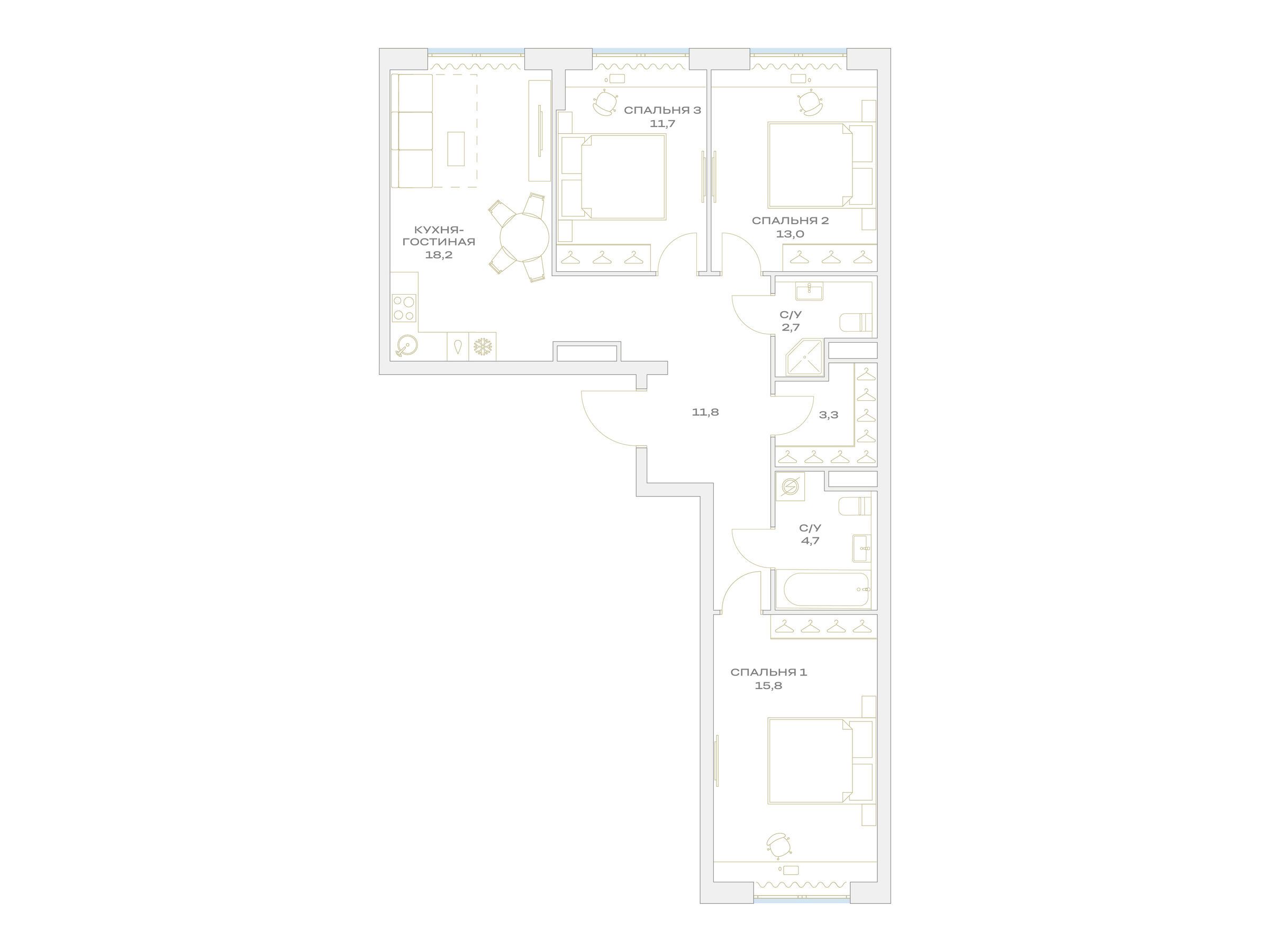 Планировка: 3-комн. квартира 81.20 м² в новостройке Детали