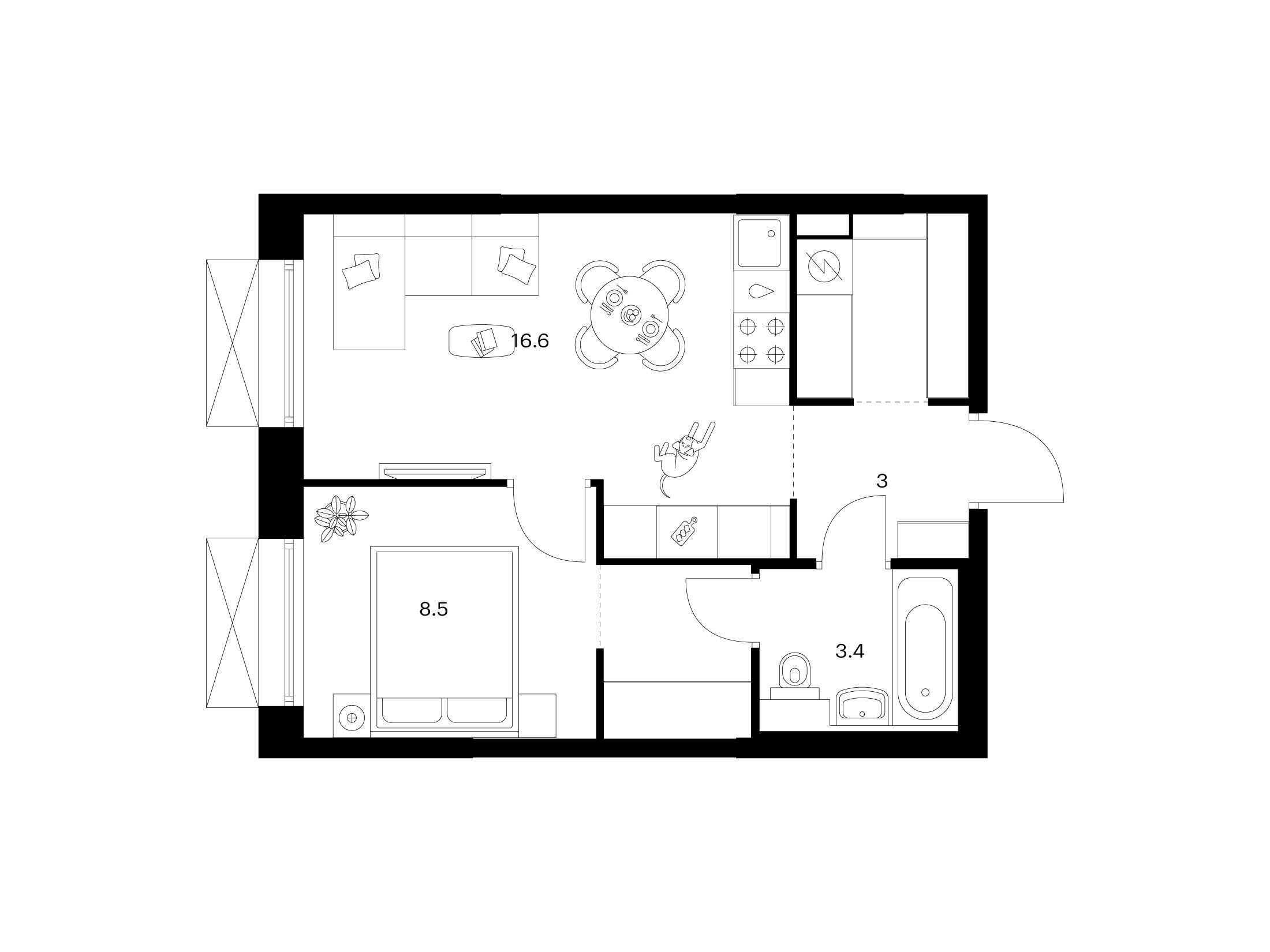 Планировка: 1-комн. квартира 37.80 м² в новостройке Плеханова 11