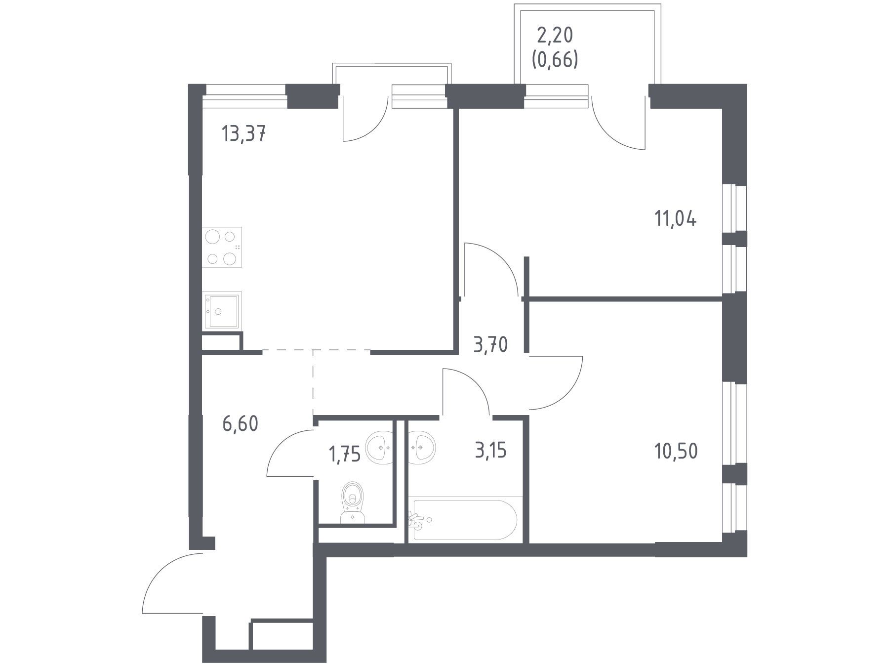 Планировка: 2-комн. квартира 50.77 м² в новостройке Невская долина