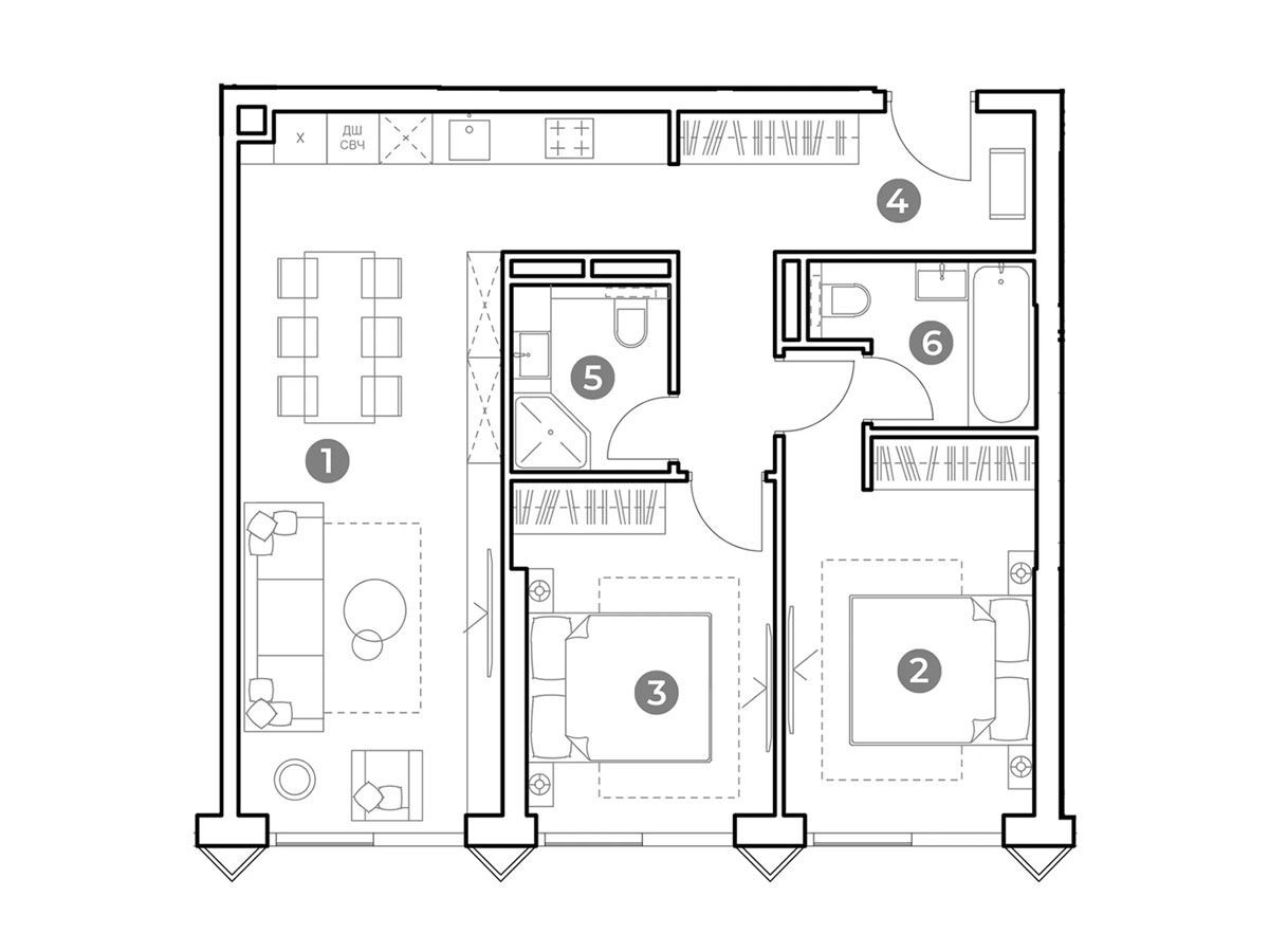 Планировка: 3-комн. квартира 70.40 м² в новостройке Наметкин Тауэр