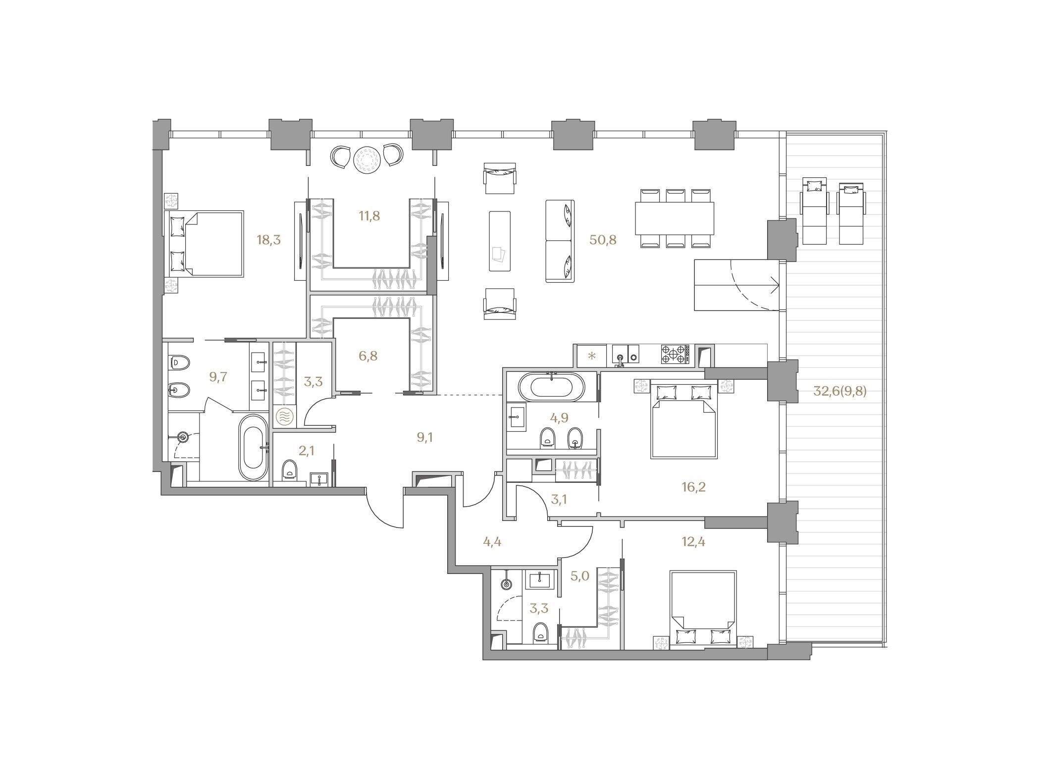Планировка: 3-комн. квартира 171.00 м² в новостройке Коллекция Лужники