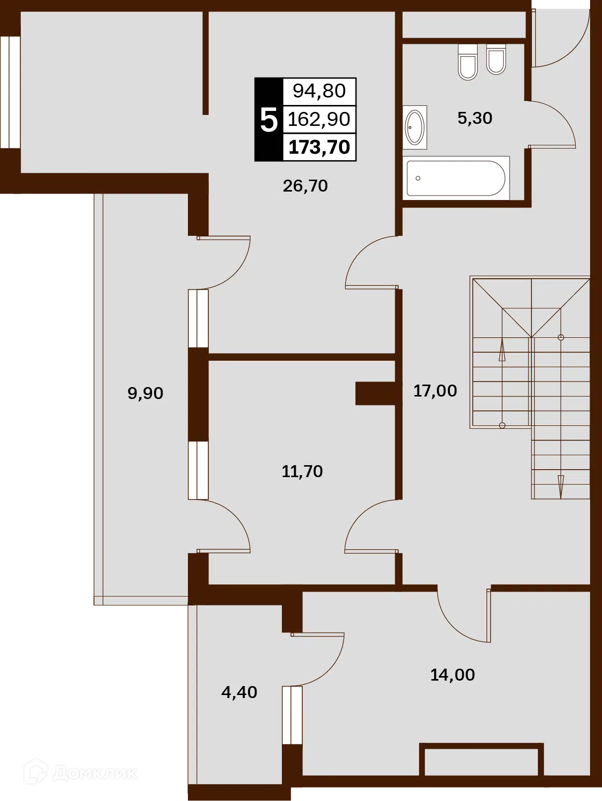 Планировка: 5-комн. квартира 173.70 м² в новостройке Аксис Патриот
