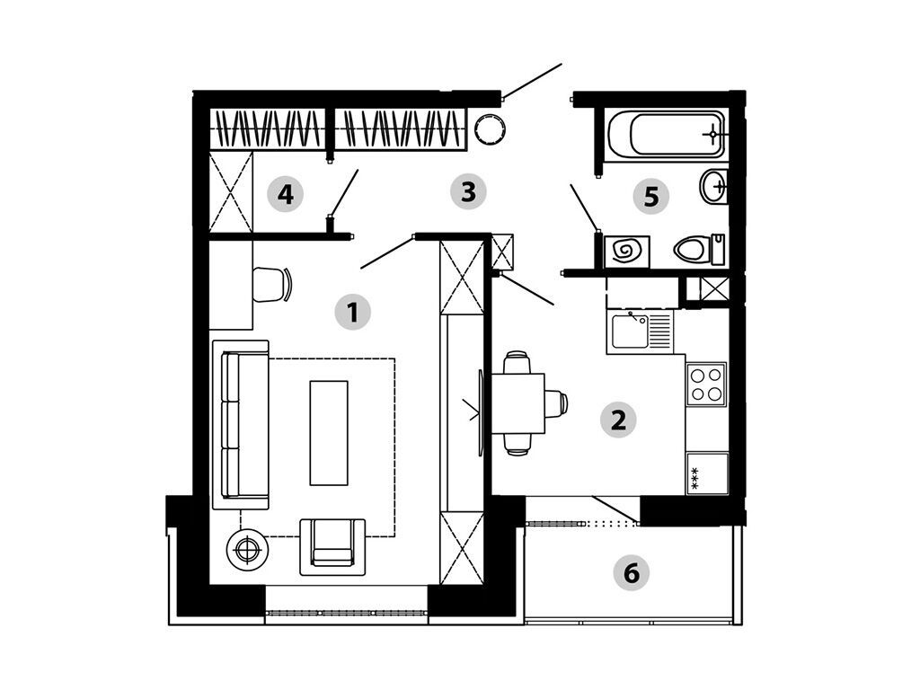 Планировка: 1-комн. квартира 42.30 м² в новостройке Малиново