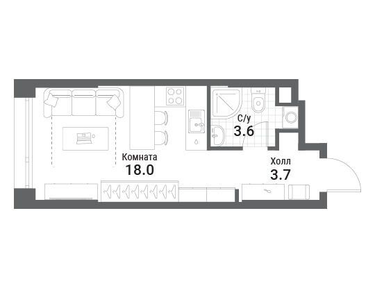 Планировка: Студия 25.30 м² в новостройке Нагатино Ай-Лэнд