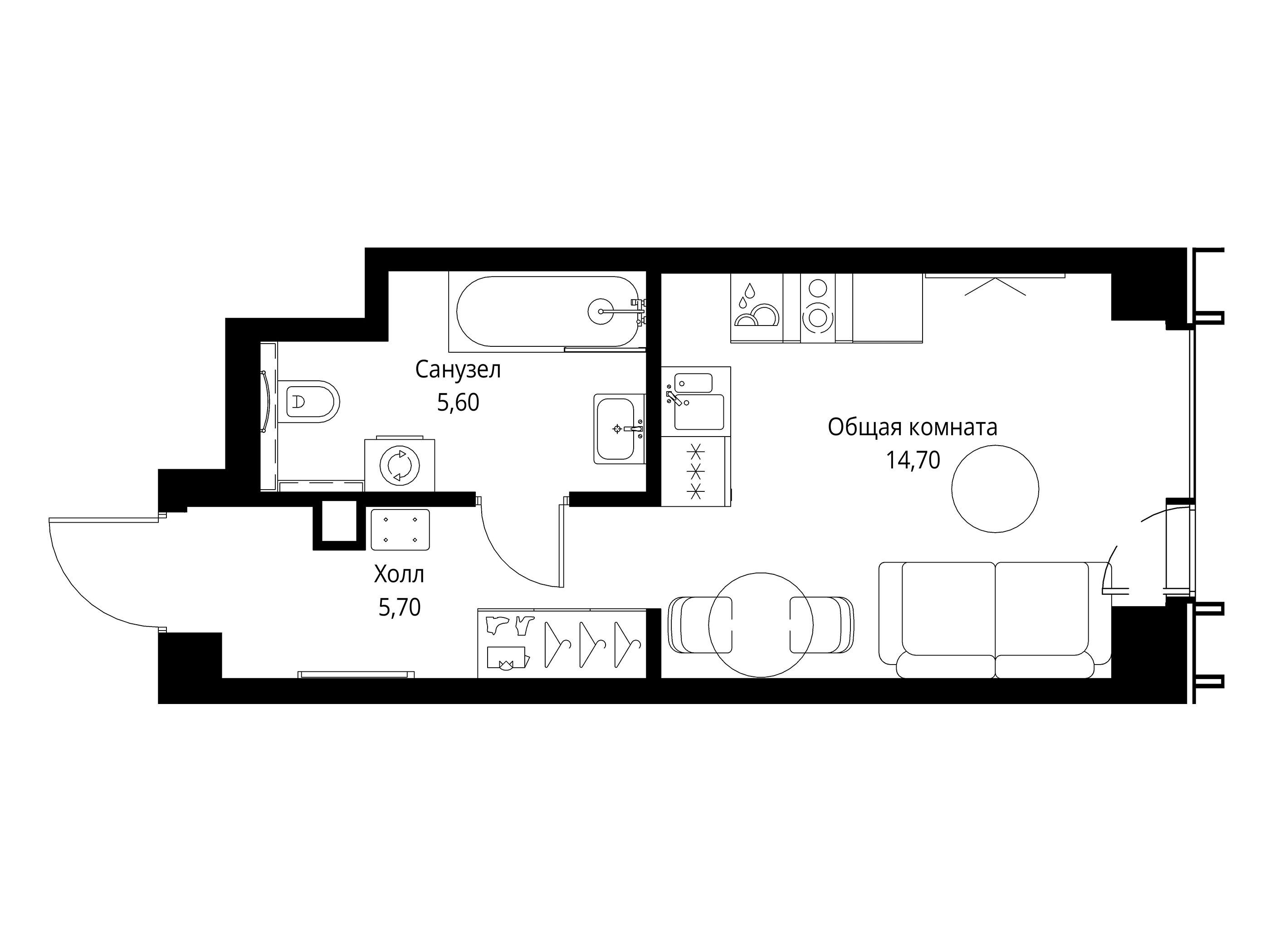 Планировка: Студия 26.00 м² в новостройке Веер