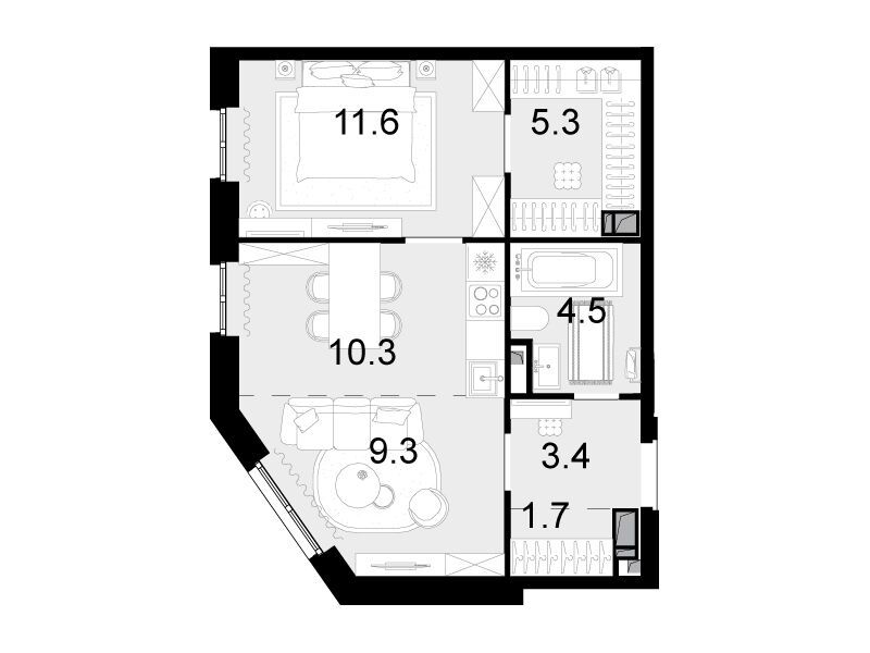 Планировка: 2-комн. квартира 46.10 м² в новостройке Новая Звезда II