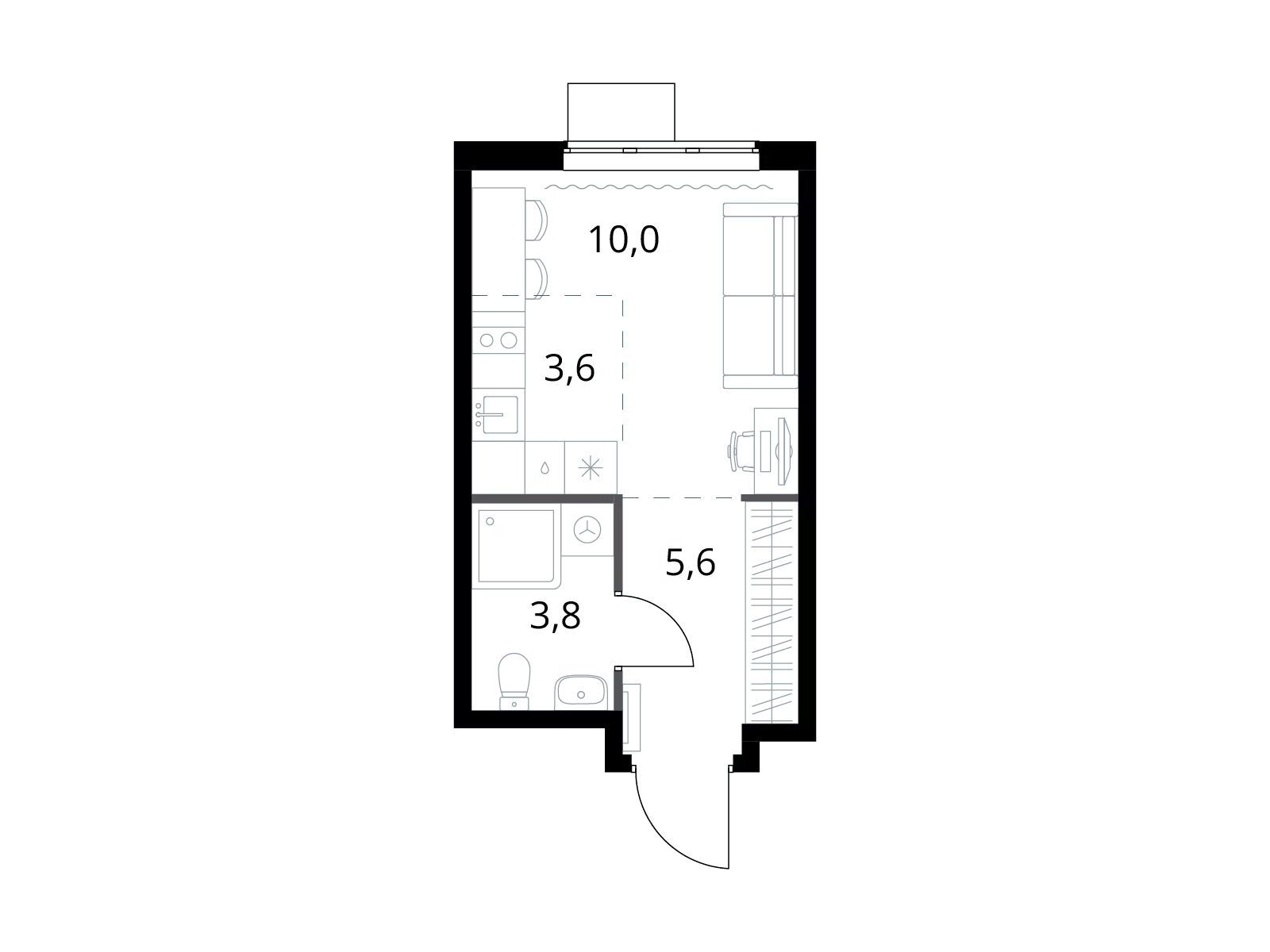 Планировка: Студия 23.00 м² в новостройке 1-й Измайловский