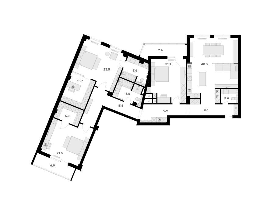 Планировка: 4-комн. квартира 181.90 м² в новостройке ЖК Ривер Хаус