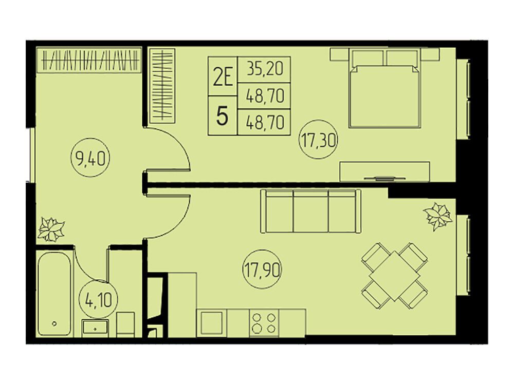 Планировка: 2-комн. квартира 48.70 м² в новостройке 31 квартал