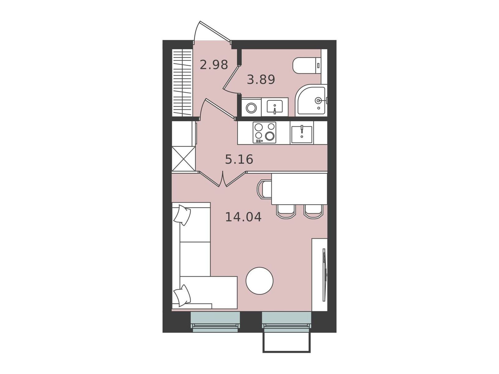 Планировка: Студия 26.07 м² в новостройке Мишино-2