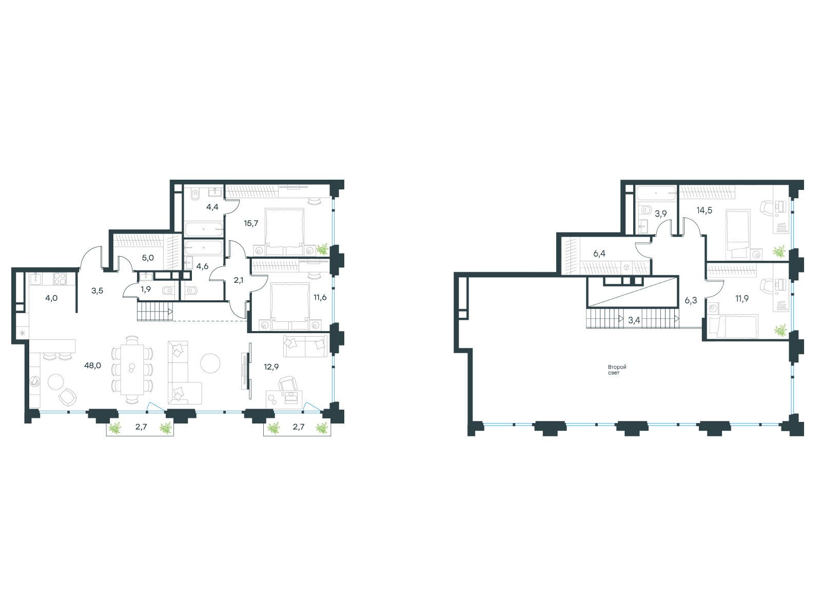 Планировка: 5-комн. квартира 160.10 м² в новостройке Левел Бауманская