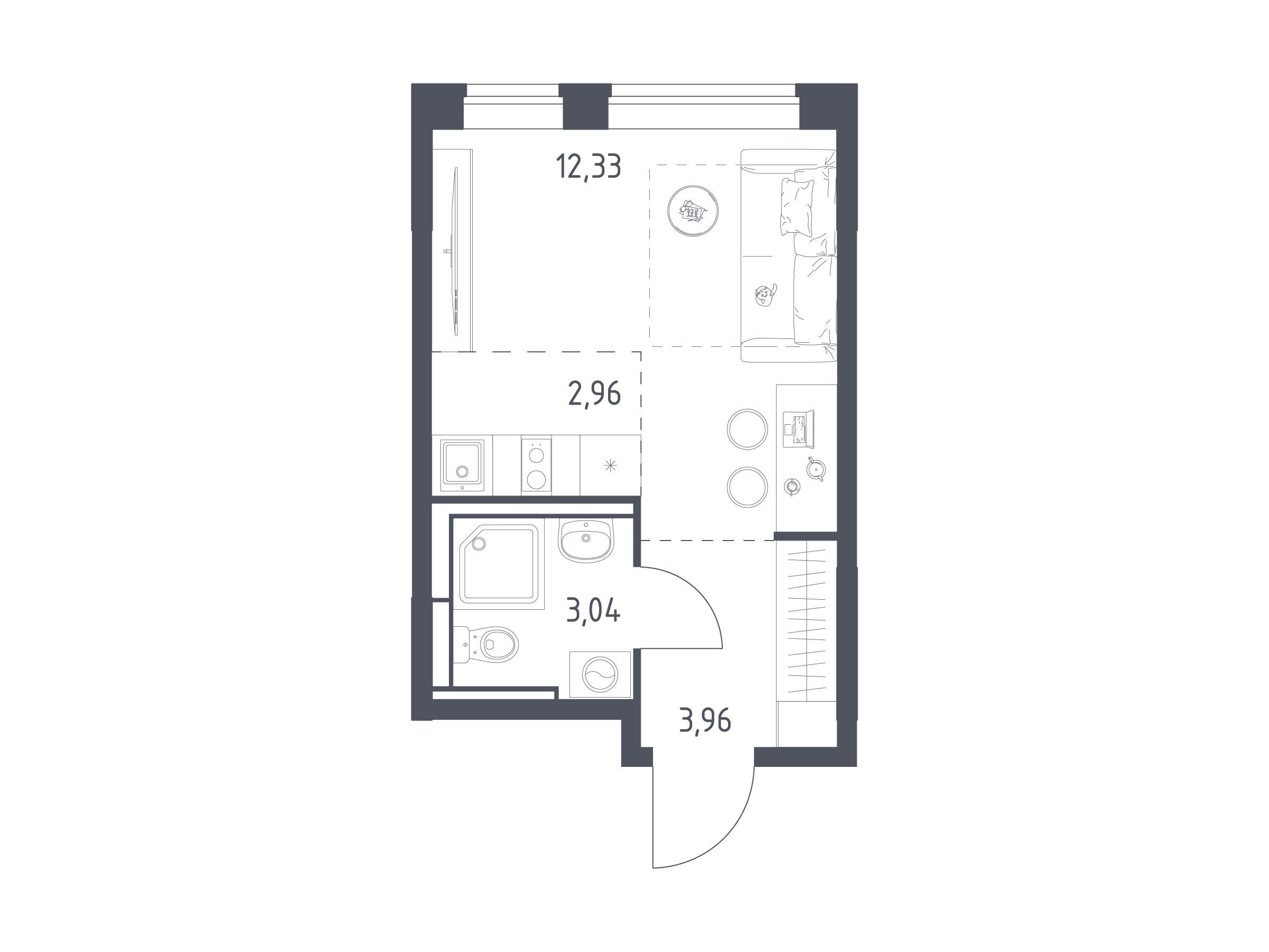 Планировка: Студия 22.29 м² в новостройке Богдановский Лес