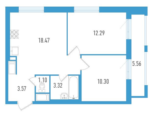 Планировка: 2-комн. квартира 50.72 м² в новостройке ЖК Старлайт