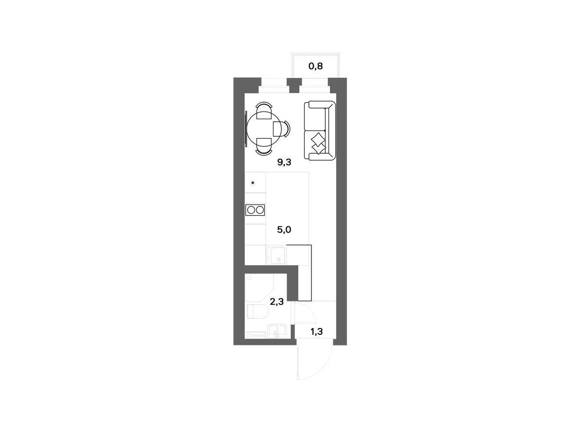 Планировка: Студия 18.10 м² в новостройке Нега