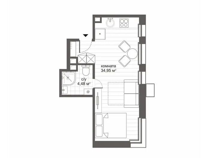 Планировка: Студия 34.60 м² в новостройке СитиМикс Новокосино