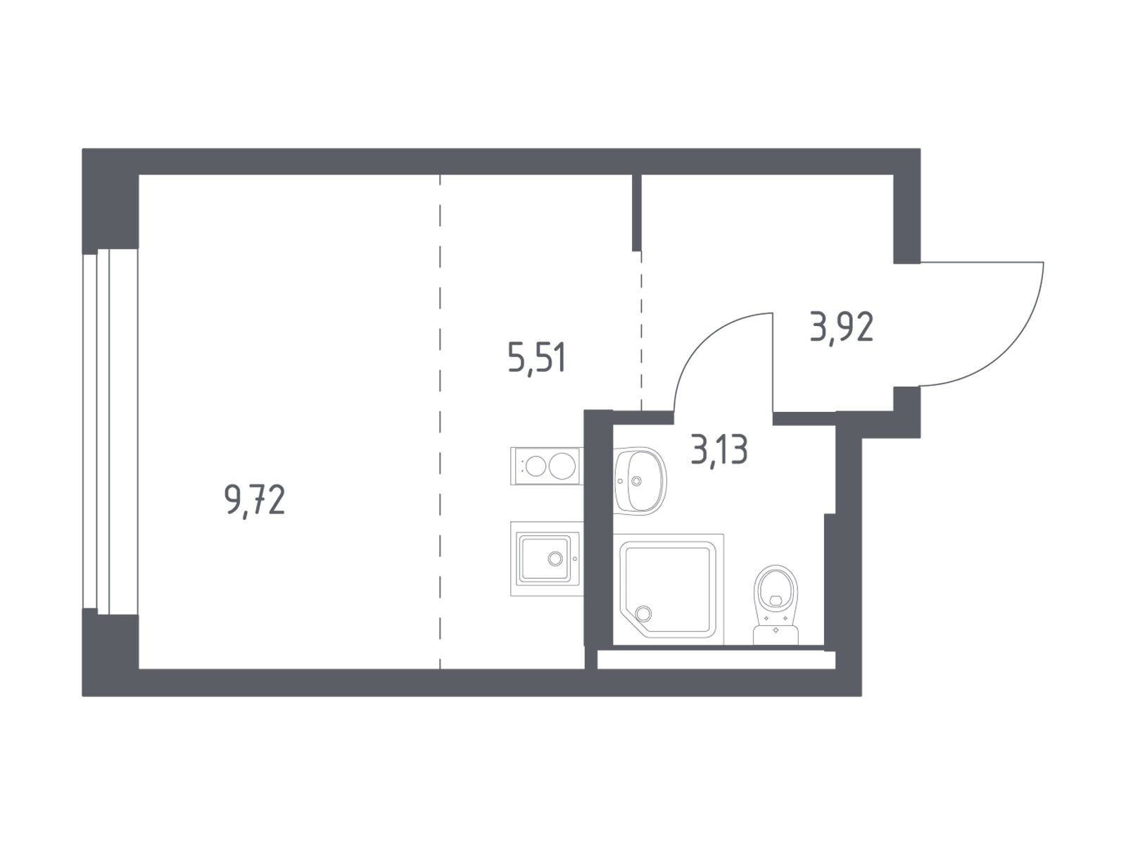 Планировка: 1-комн. квартира 22.27 м² в новостройке Большое Юрлово