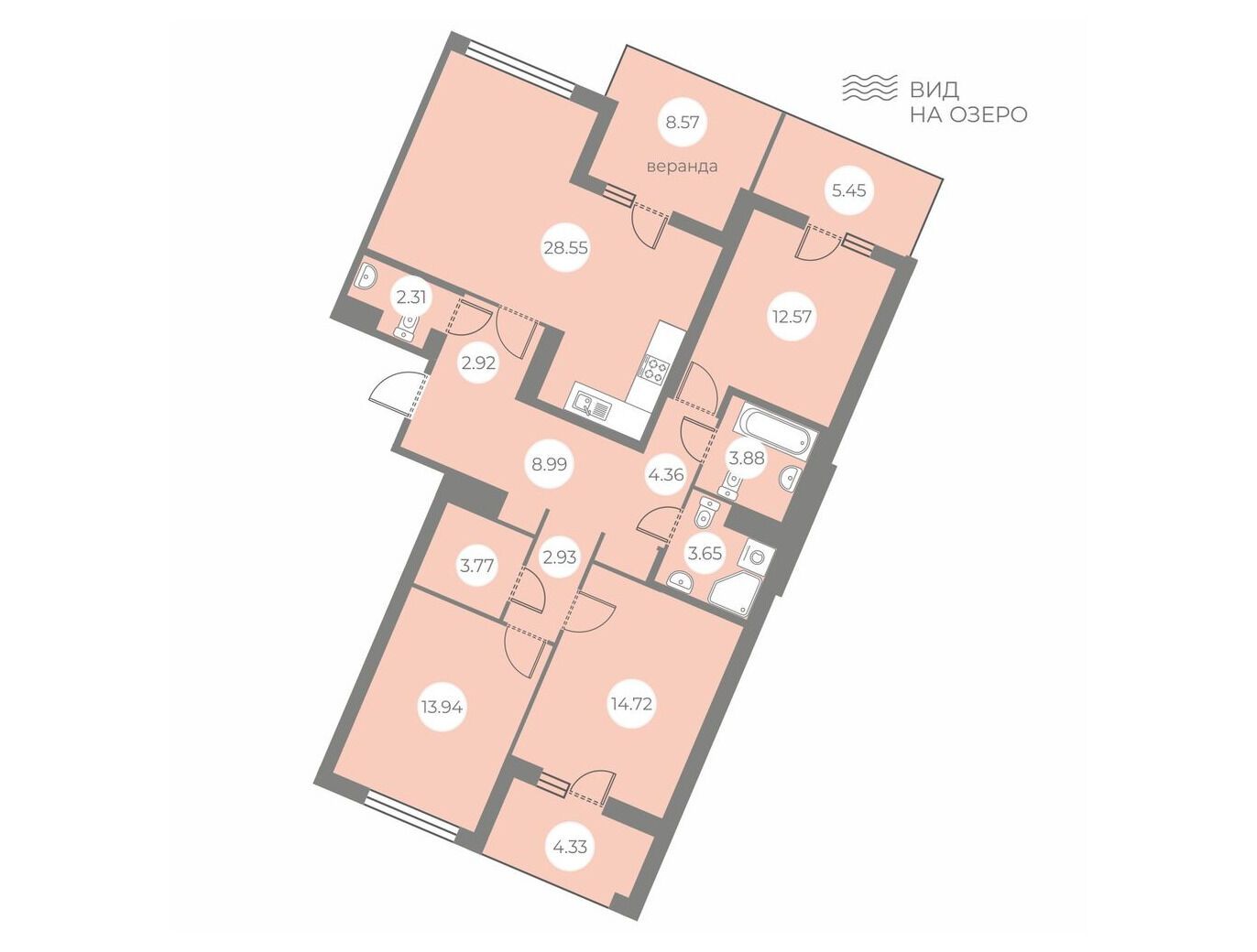 Планировка: 3-комн. квартира 114.97 м² в новостройке БФА в Озерках