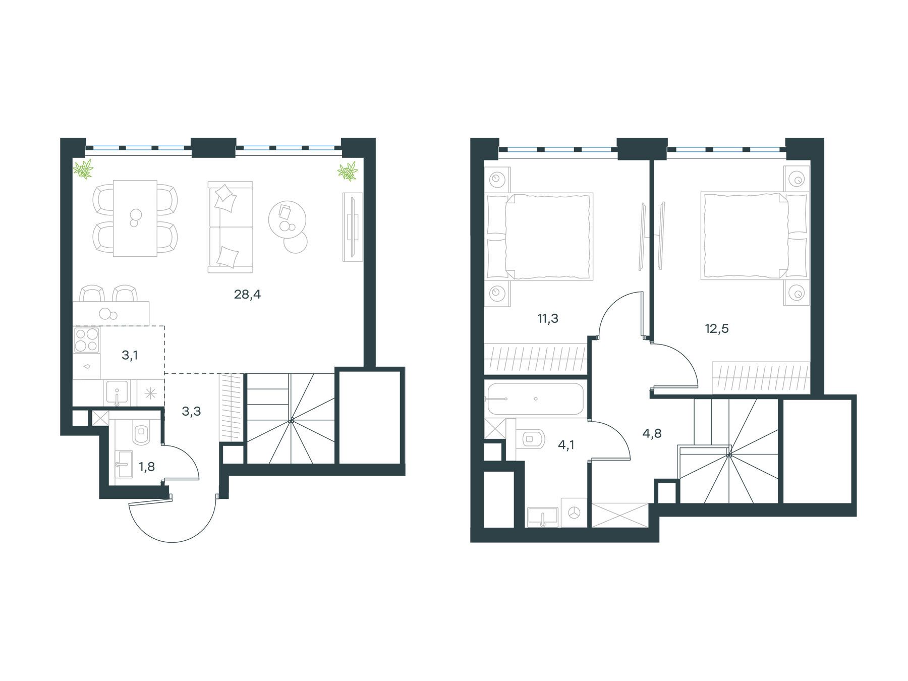 Планировка: 3-комн. квартира 69.30 м² в новостройке Левел Южнопортовая