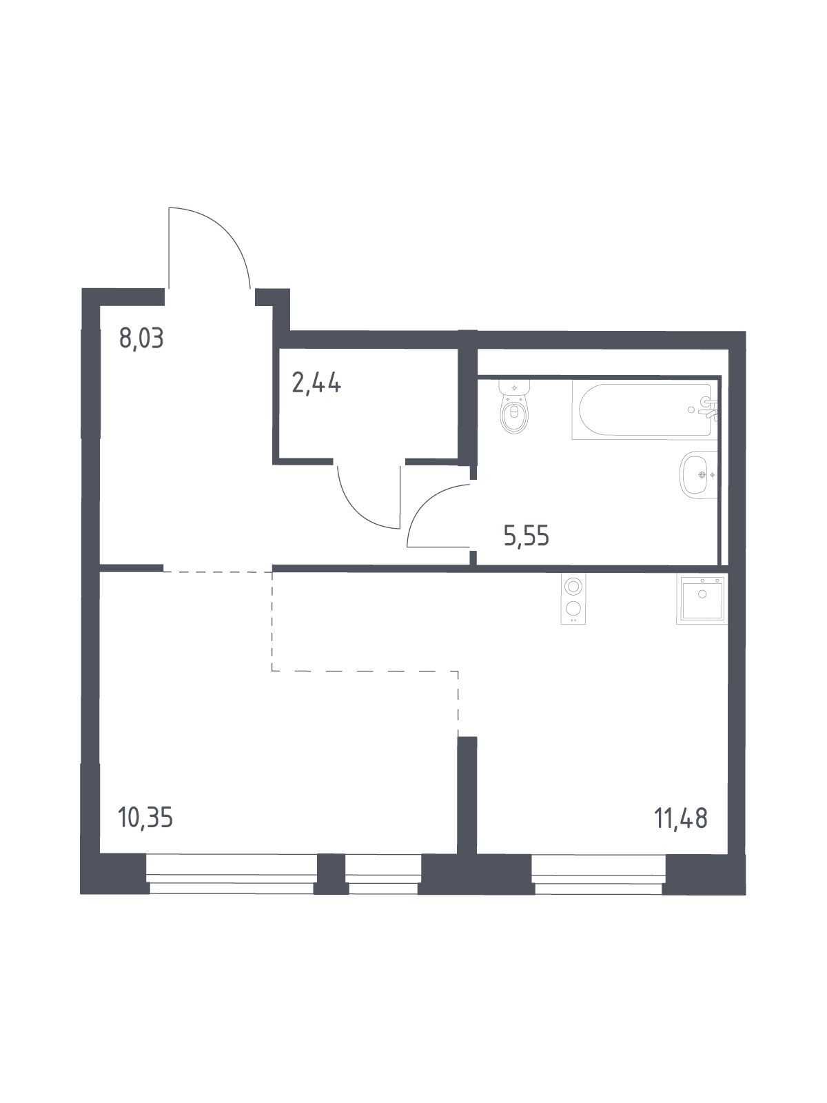 Планировка: Студия 37.85 м² в новостройке ЖК Молжаниново