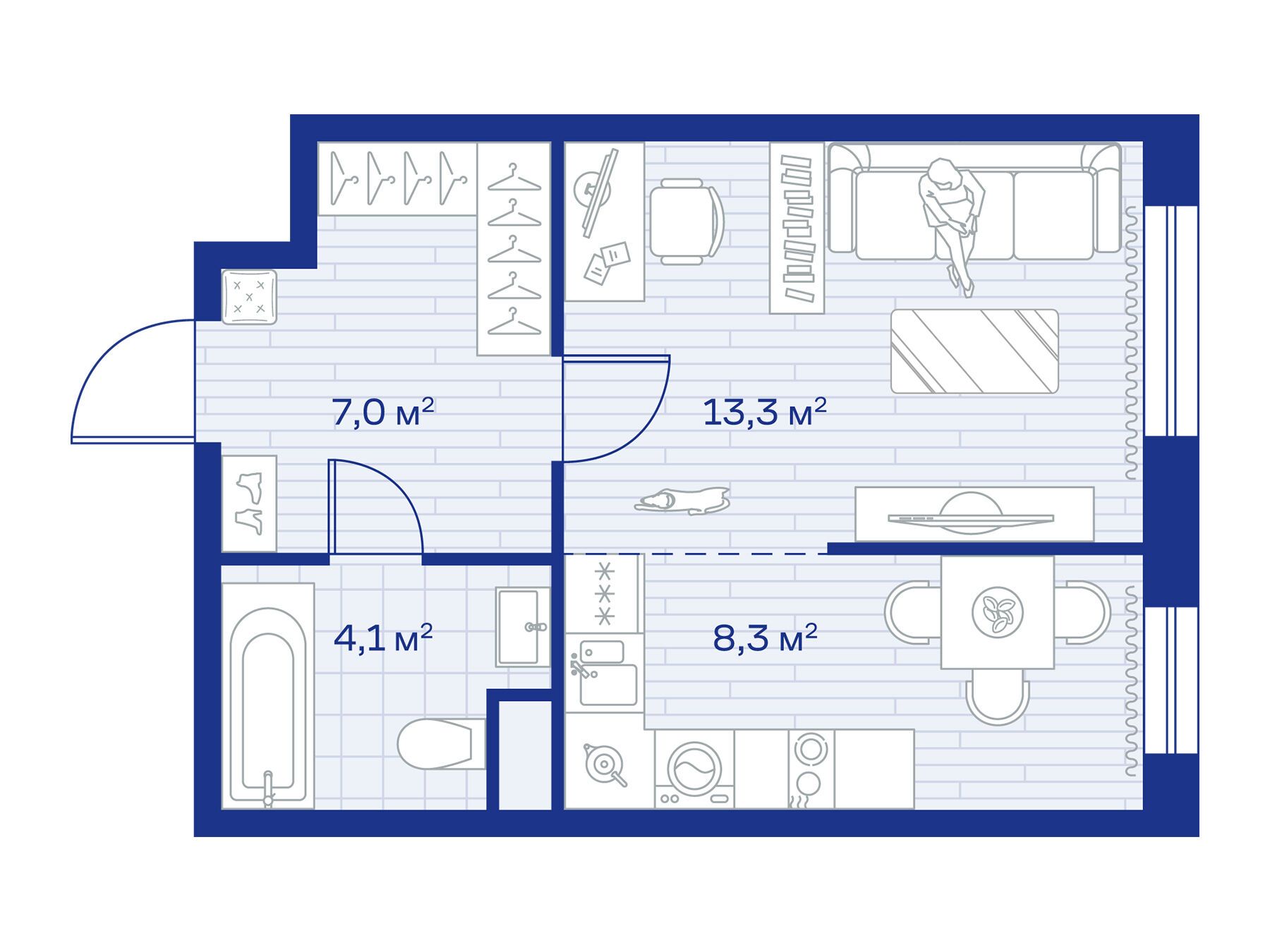 Планировка: Студия 32.70 м² в новостройке Аристов Берег
