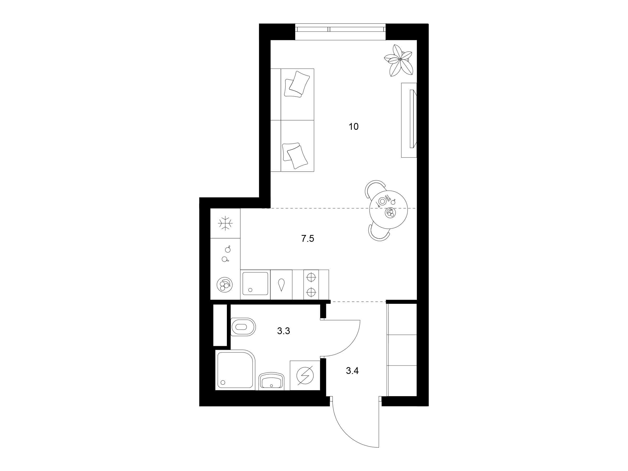 Планировка: Студия 24.20 м² в новостройке Бунинская набережная