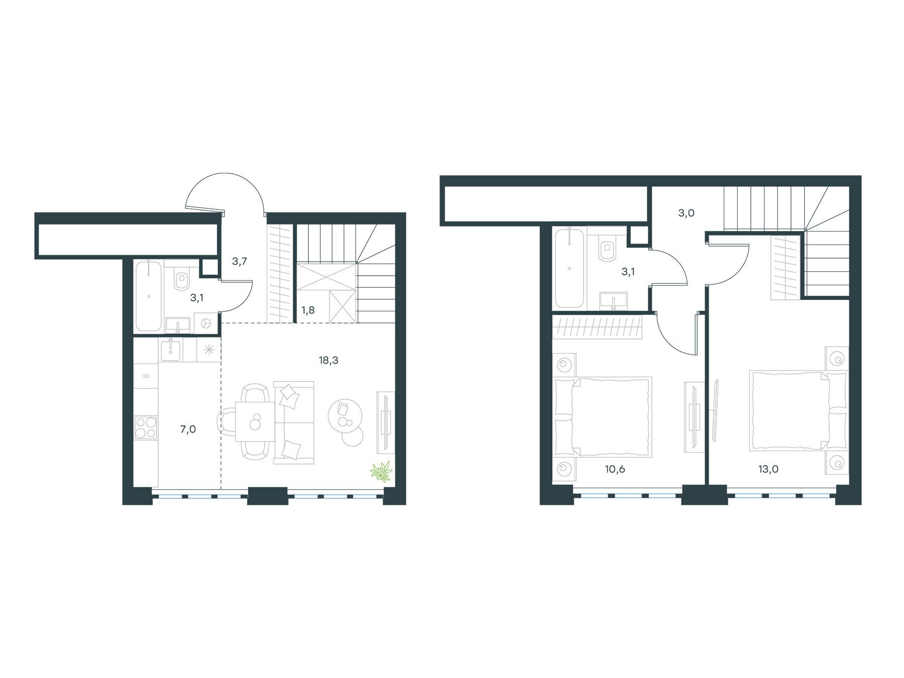 Планировка: 3-комн. квартира 63.60 м² в новостройке ЖК Левел Южнопортовая