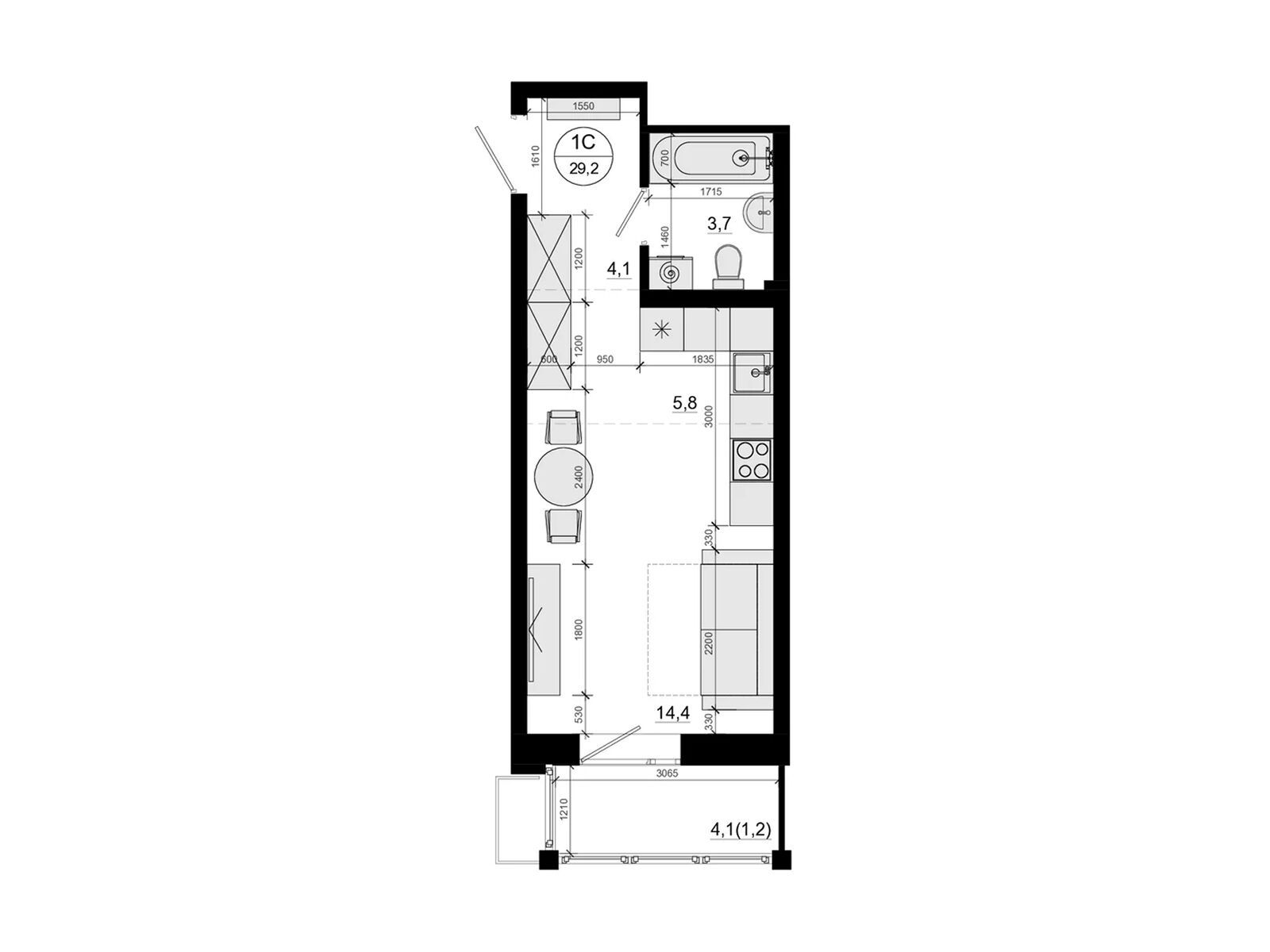 Планировка: Студия 29.20 м² в новостройке Союзный