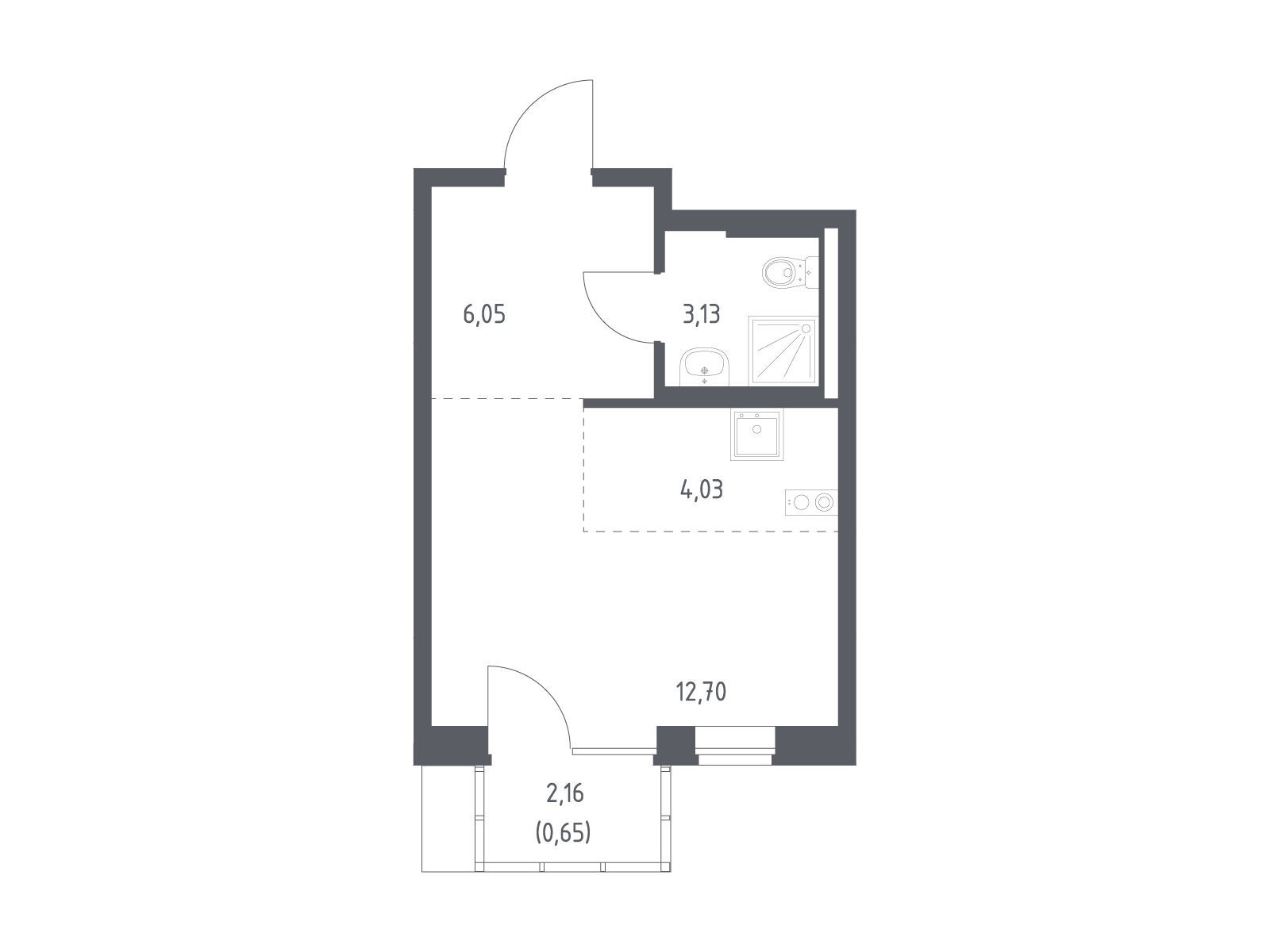 Планировка: Студия 26.56 м² в новостройке Подольские кварталы