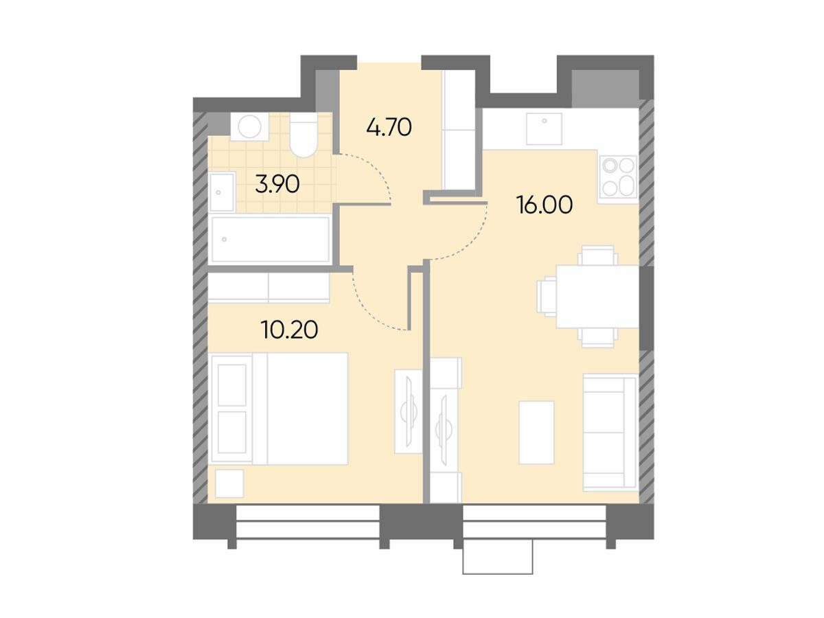 Планировка: 1-комн. квартира 34.80 м² в новостройке Вейв