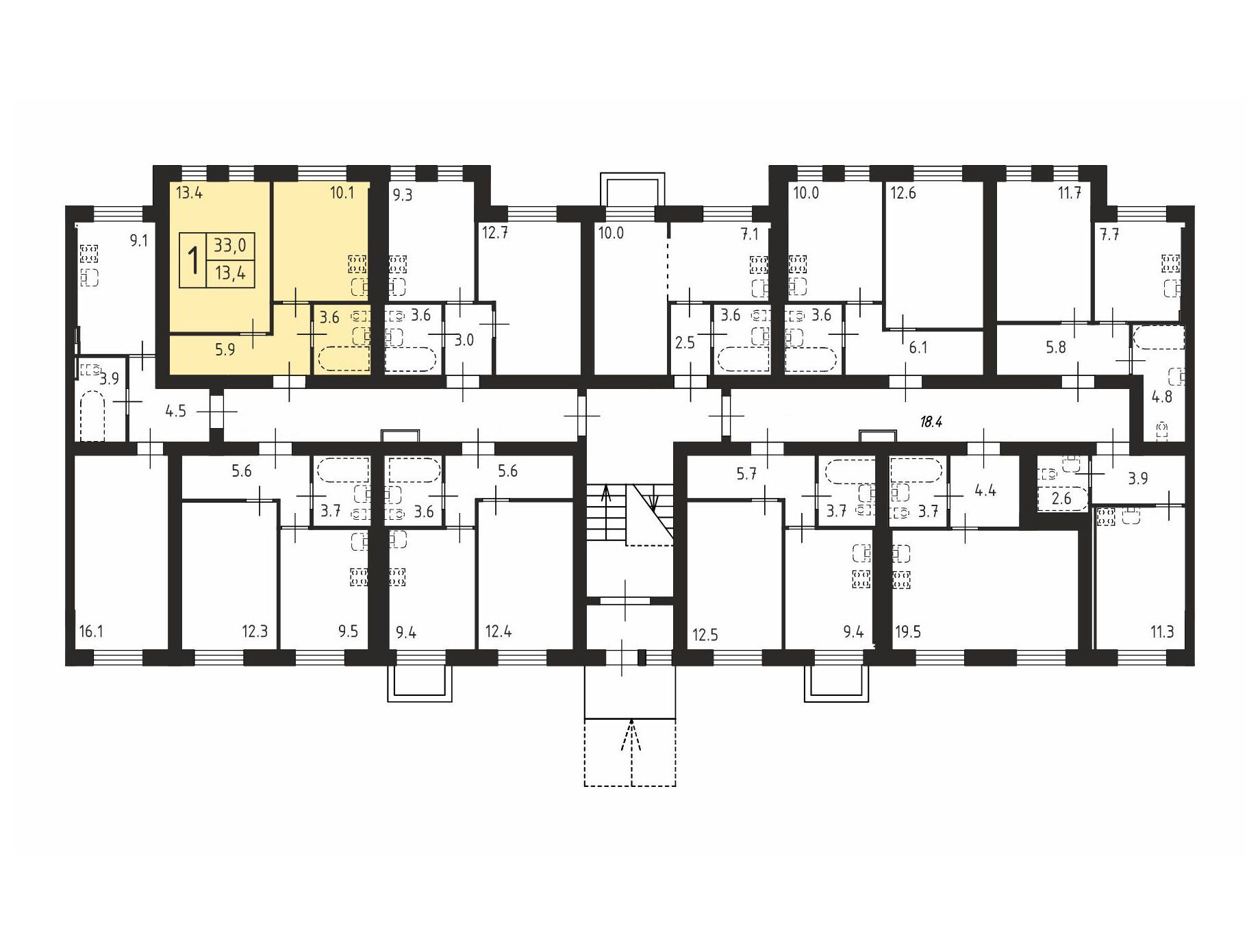 Планировка: 1-комн. квартира 33.00 м² в новостройке Щегловская усадьба
