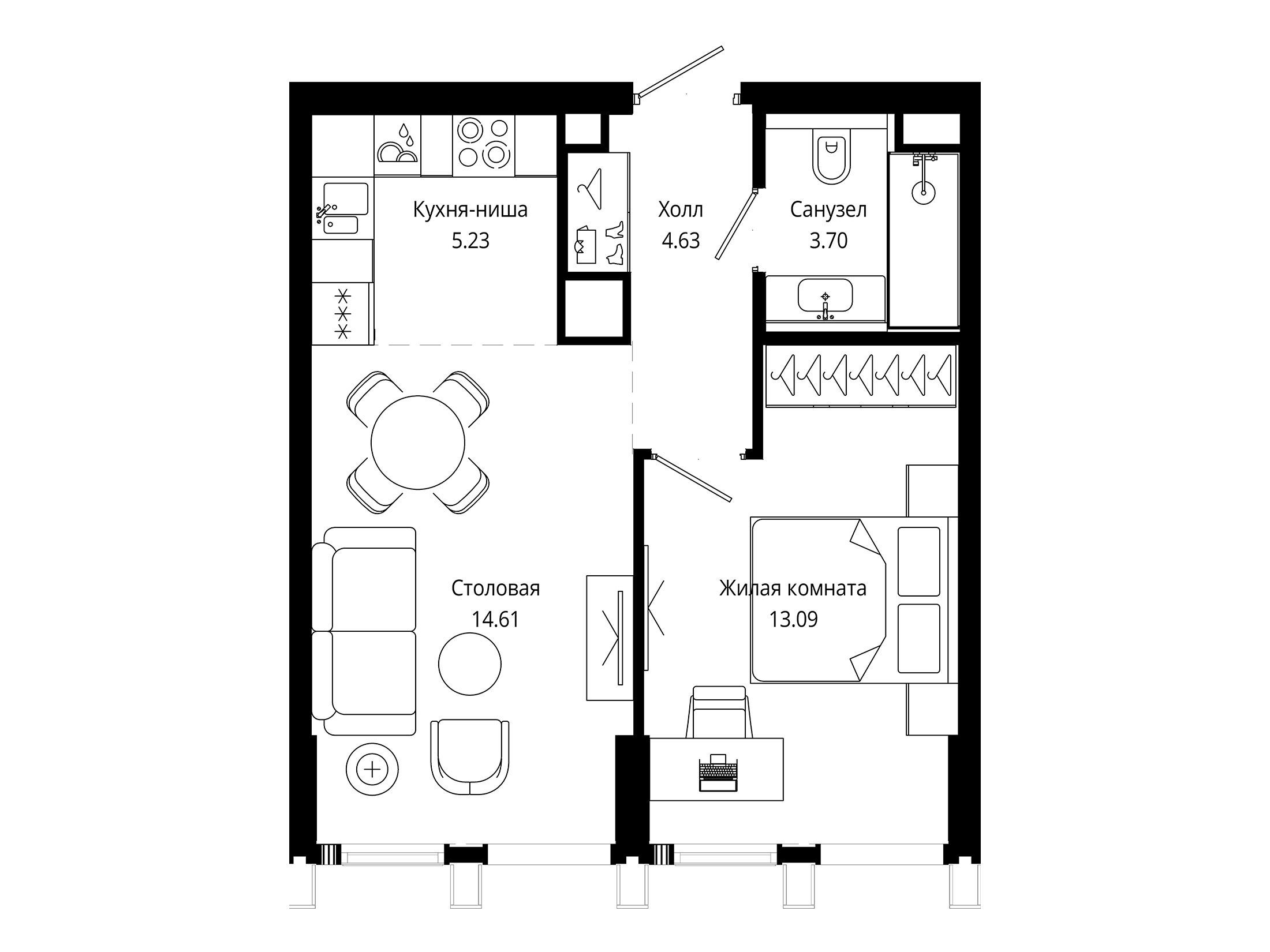 Планировка: 1-комн. квартира 41.20 м² в новостройке ЖК Мод