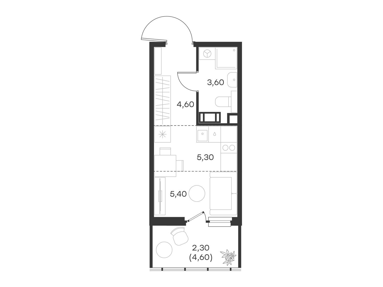 Планировка: Студия 21.20 м² в новостройке Левел Мечникова
