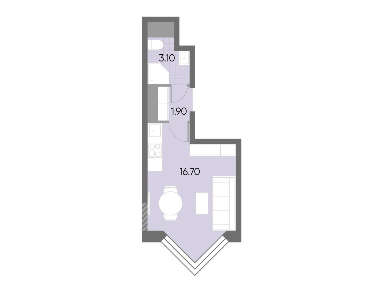 Планировка: Студия 21.70 м² в новостройке ЖК Вейв