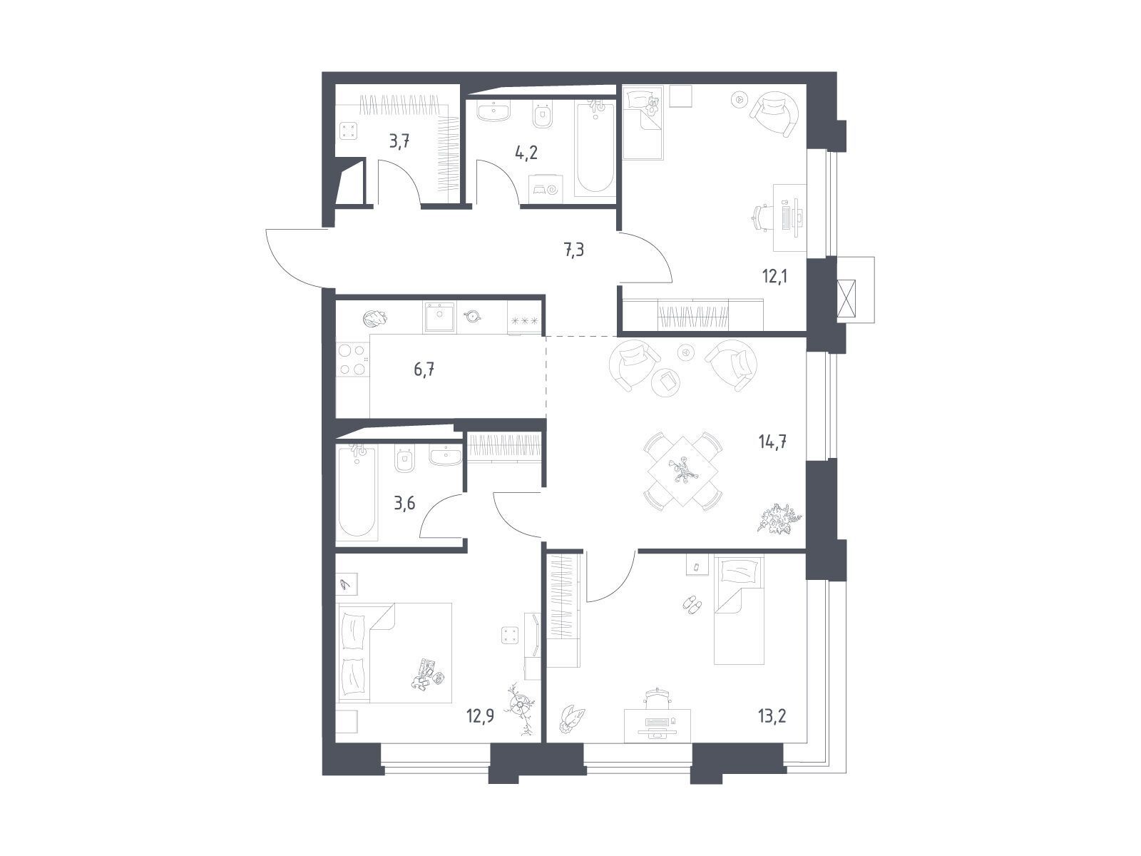 Планировка: 3-комн. квартира 78.21 м² в новостройке Верейская 41