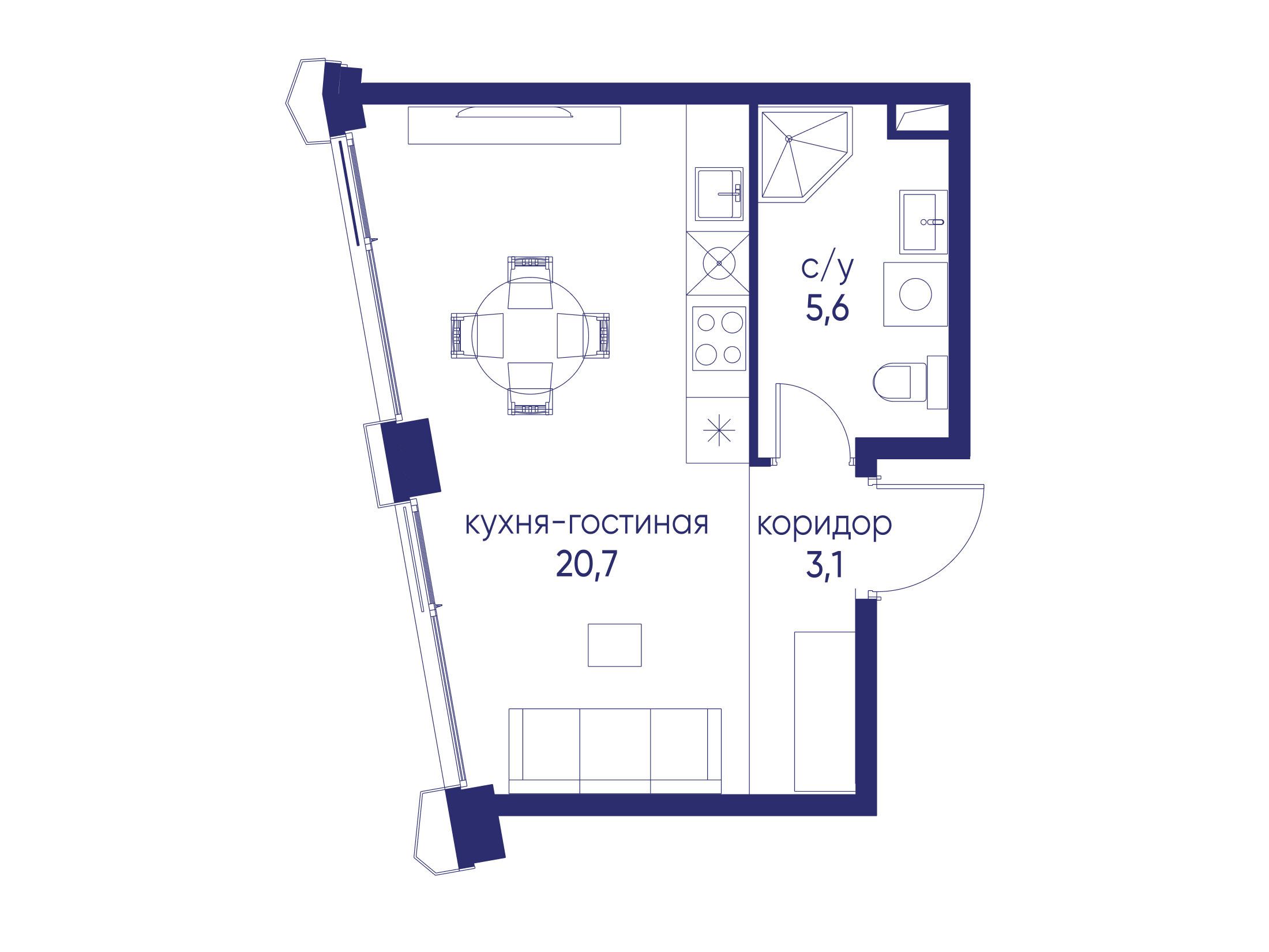Планировка: Студия 29.40 м² в новостройке Остров
