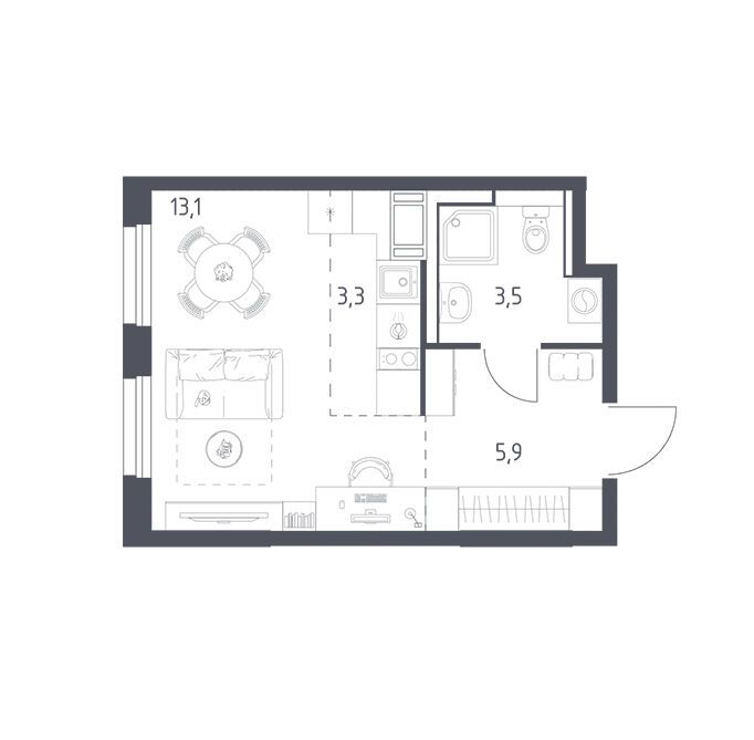 Планировка: Студия 25.90 м² в новостройке Мытищи Парк