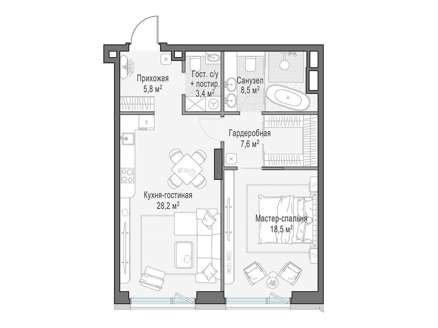 Планировка: 1-комн. квартира 72.40 м² в новостройке Палашёвский 11