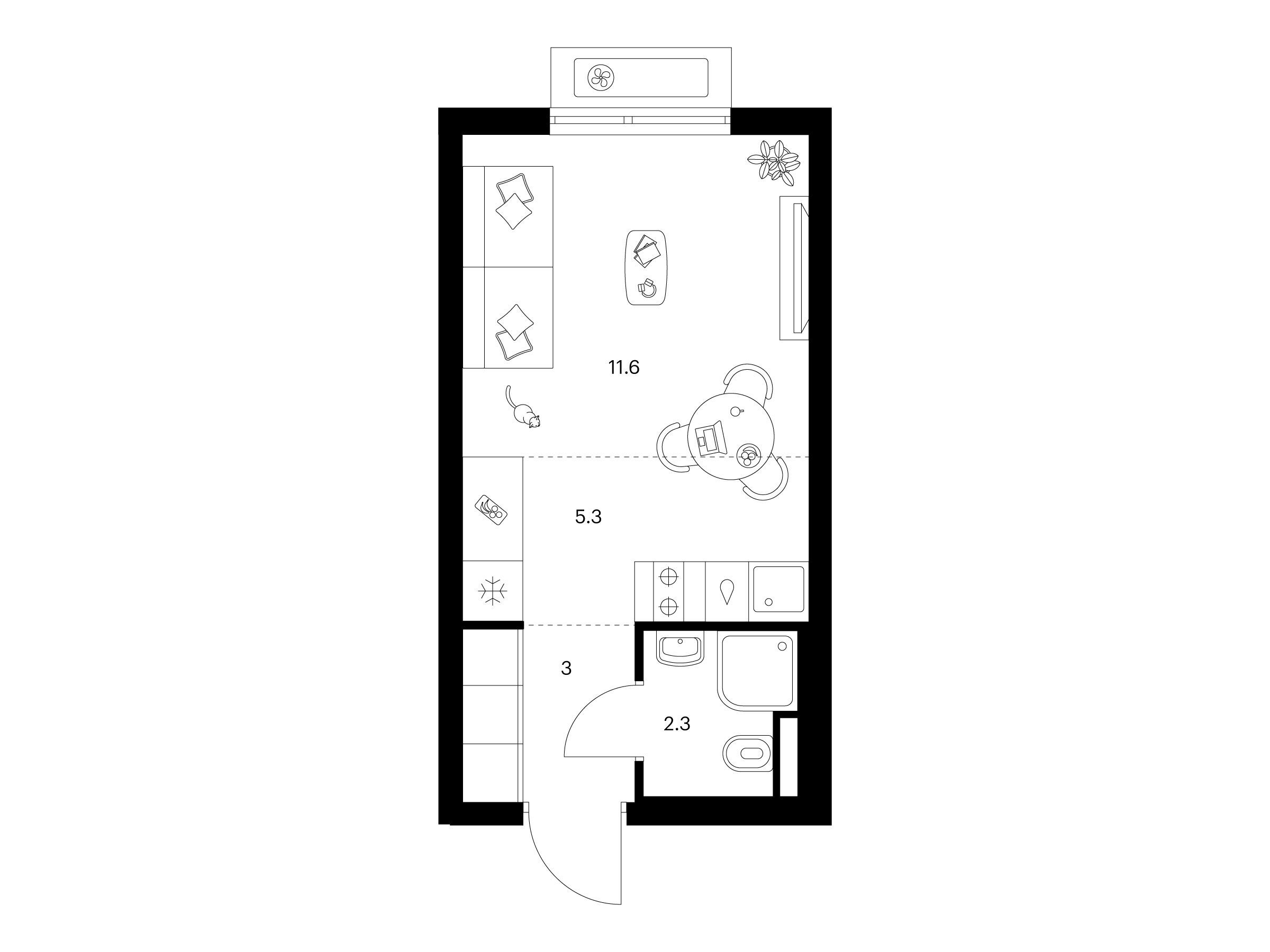 Планировка: Студия 22.20 м² в новостройке Саларьево парк