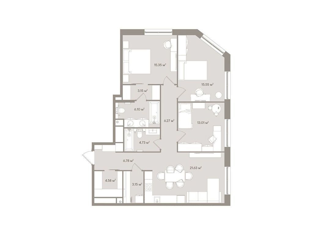 Планировка: 3-комн. квартира 100.30 м² в новостройке Д`оро миле