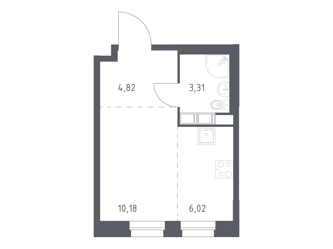 Планировка: Студия 24.33 м² в новостройке Эко Бунино