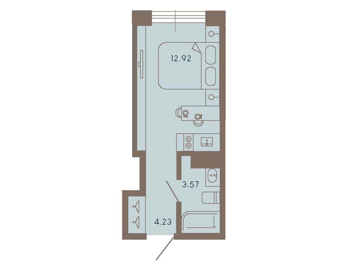Планировка: 1-комн. квартира 20.72 м² в новостройке 17/33 Петровский остров