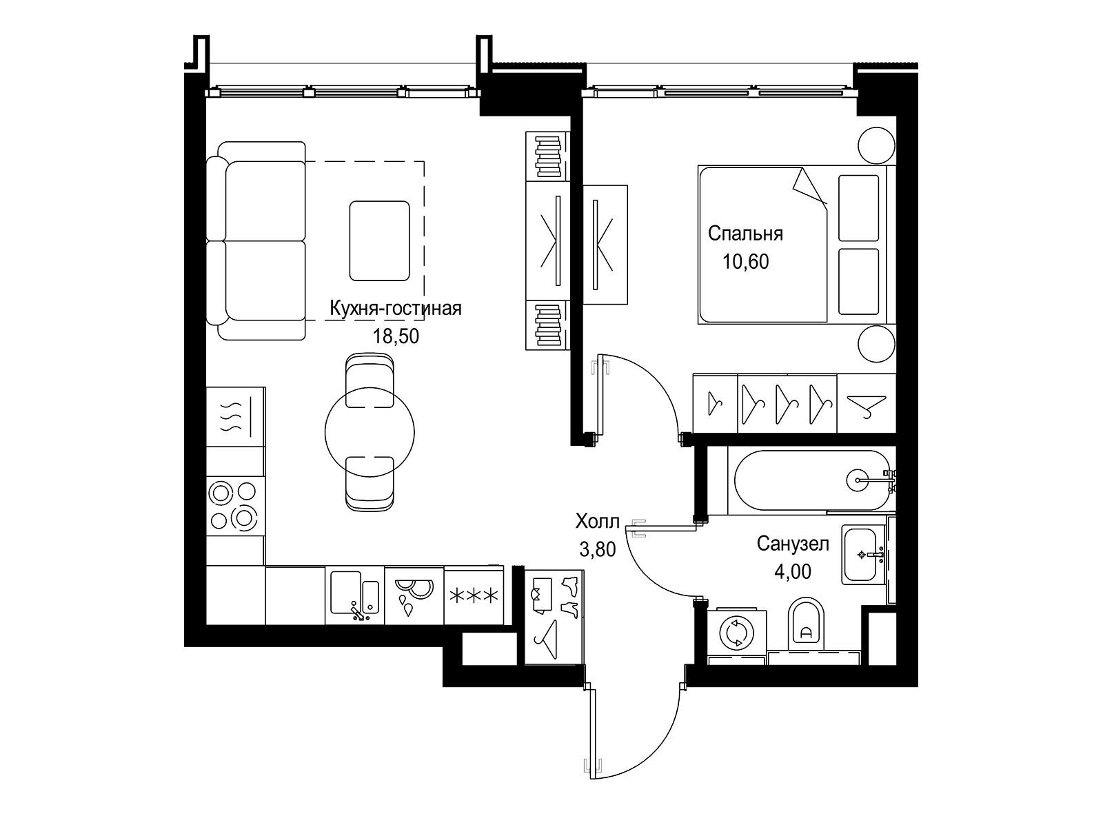 Планировка: 1-комн. квартира 36.90 м² в новостройке Ситидзен
