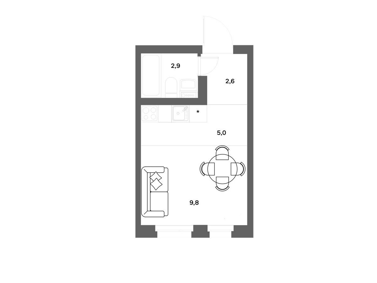 Планировка: Студия 20.30 м² в новостройке Нега