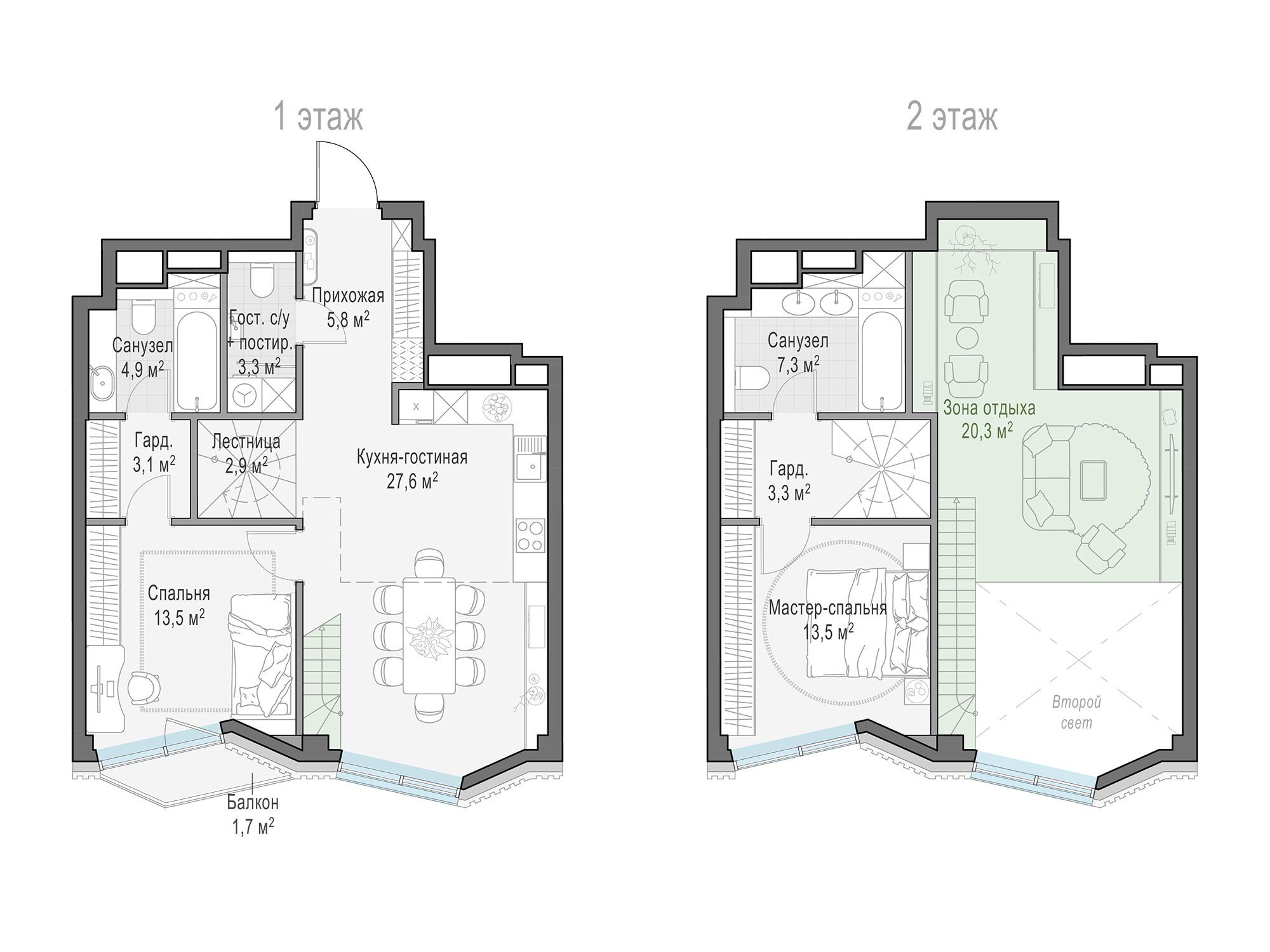 Планировка: 2-комн. квартира 84.80 м² в новостройке Тишинский бульвар
