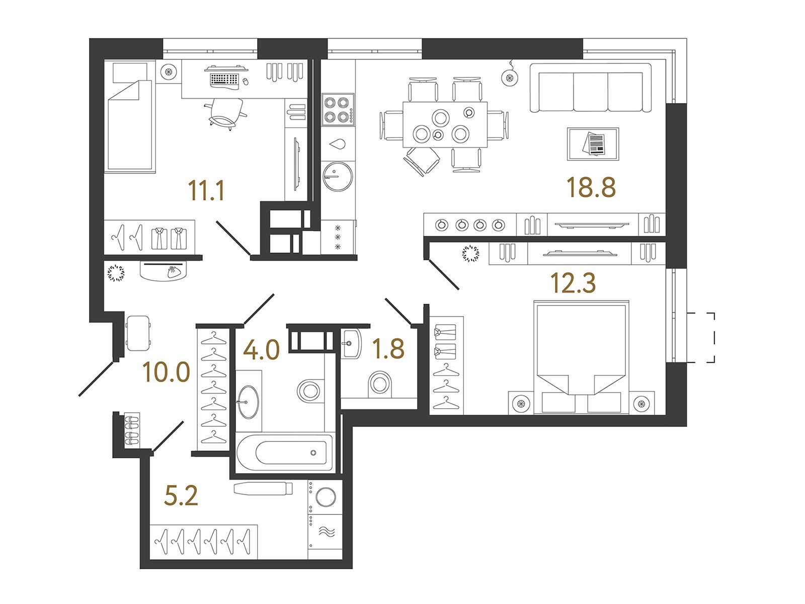 Планировка: 2-комн. квартира 63.20 м² в новостройке Струны