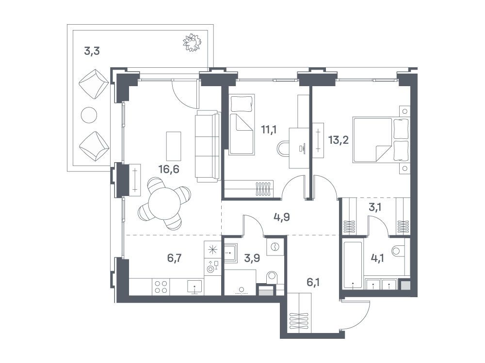 Планировка: 2-комн. квартира 73.00 м² в новостройке ЖК Портленд. Дом на берегу