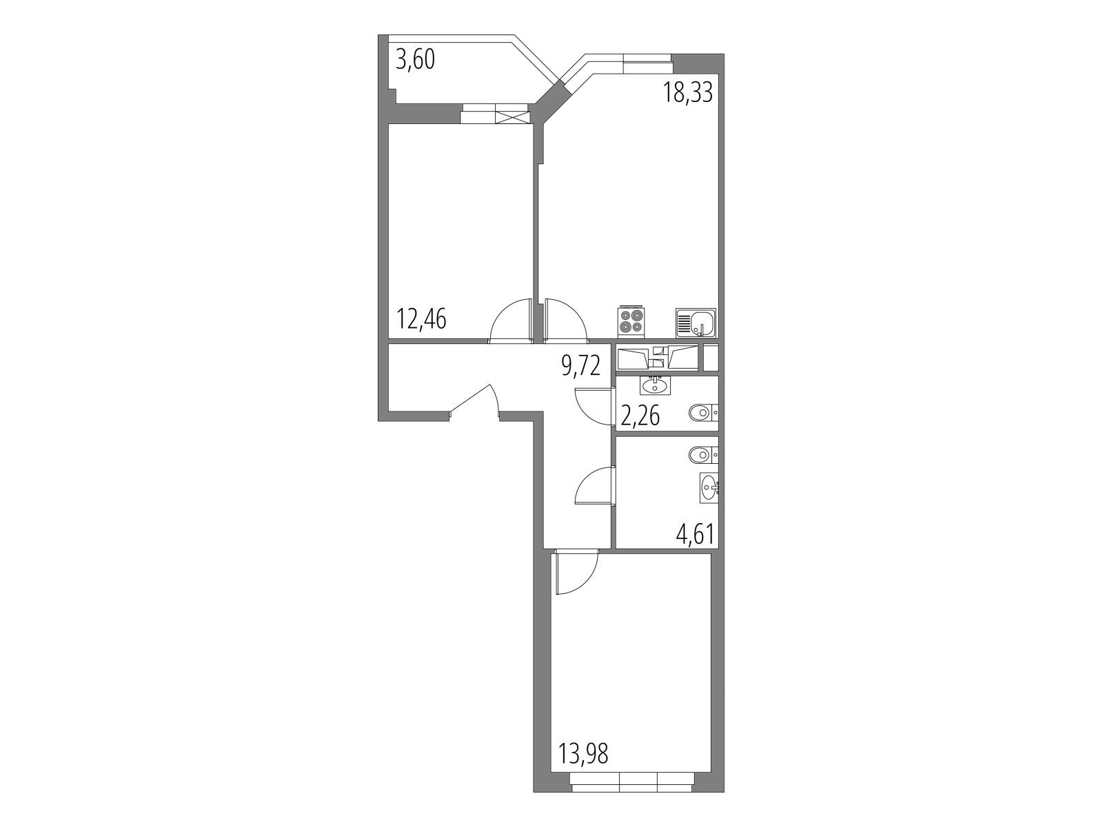 Планировка: 3-комн. квартира 63.16 м² в новостройке Внуково Парк
