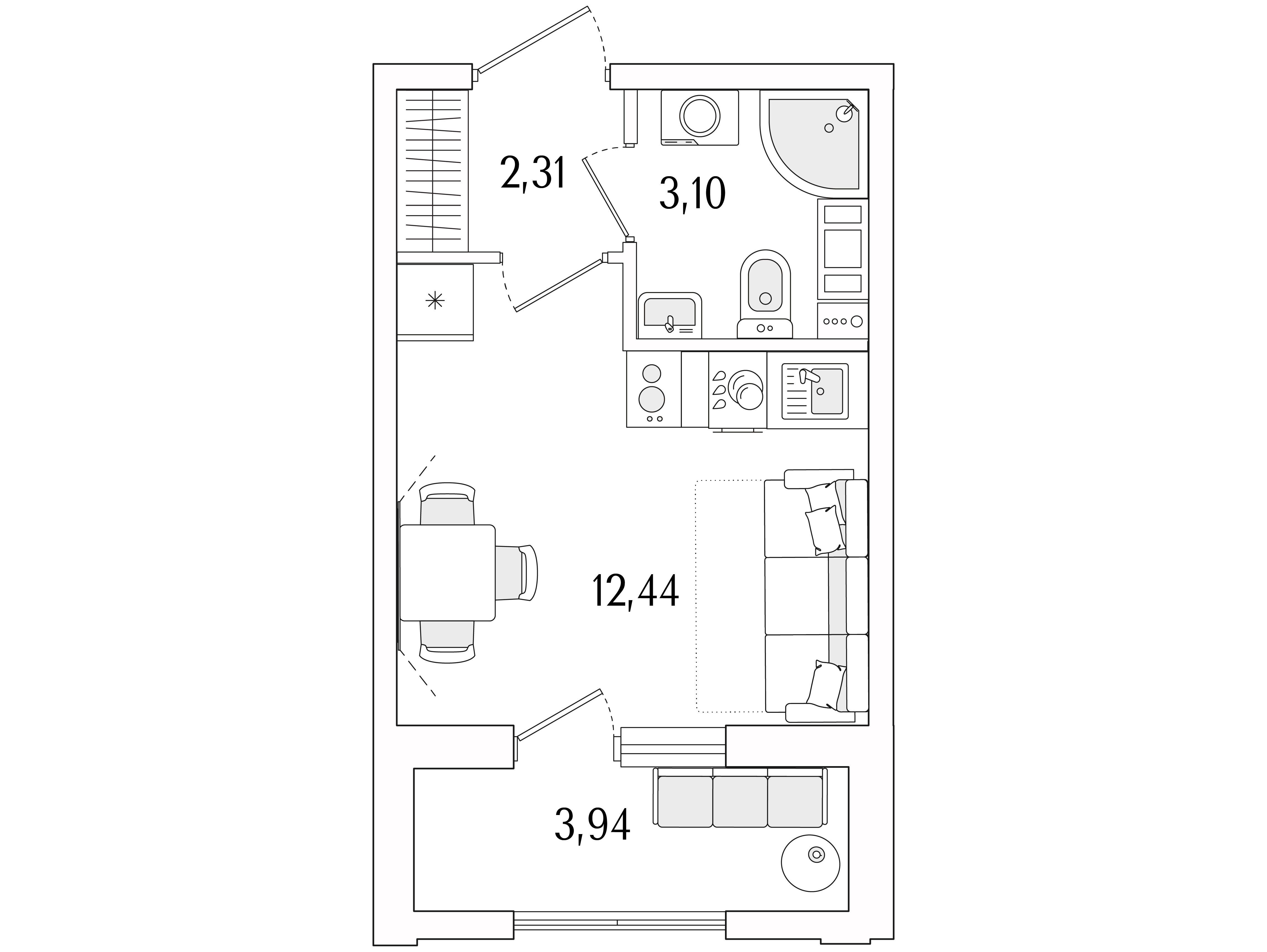 Планировка: Студия 19.82 м² в новостройке Гранат