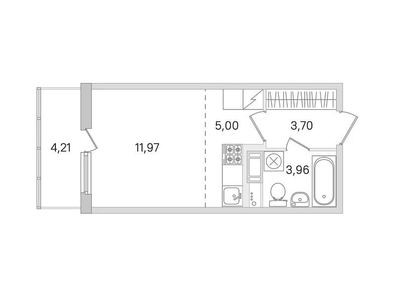 Планировка: Студия 24.63 м² в новостройке Ясно Янино