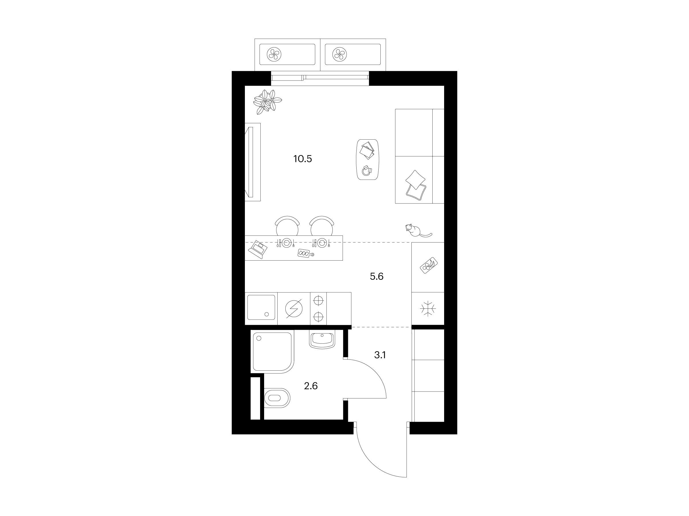 Планировка: Студия 21.80 м² в новостройке Саларьево парк